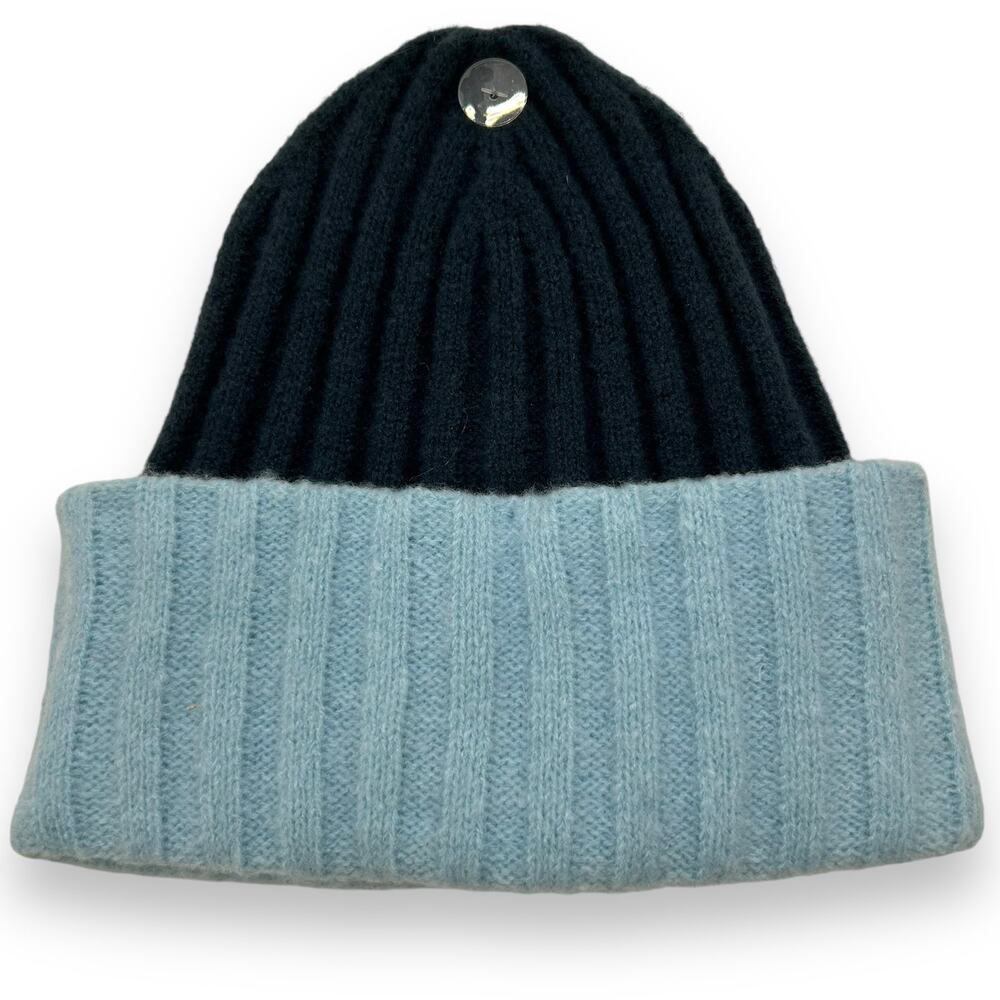 NEW Macy's On 34th Women's Wide-Ribbed Colorblocked Beanie Blue Multi Hat NWT